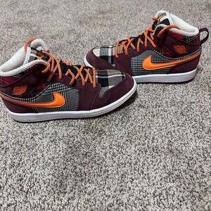 Nike Air Jordan’s youth boys  Burgundy and Orange High-Top Sneakers